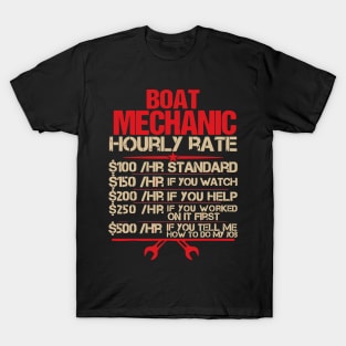 Boat Mechanic Hourly Rate Retro Boat Mechanic Saying Men T-Shirt